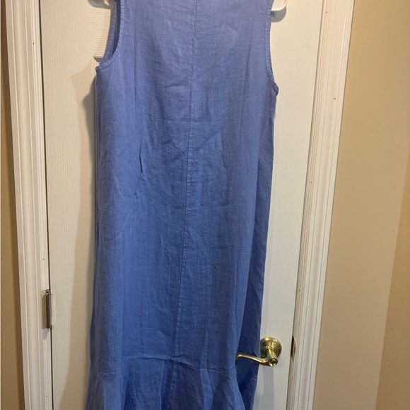 Linen Midi Dress Periwinkle Blue Sleeveless Ruffle Hem Italy S NWT - Picture 7 of 8